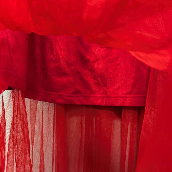 Adidas Womens Size XL Red Tulle Mesh Overlay 3 Side Stripes Pullon Midi Skirt - Picture 5 of 11